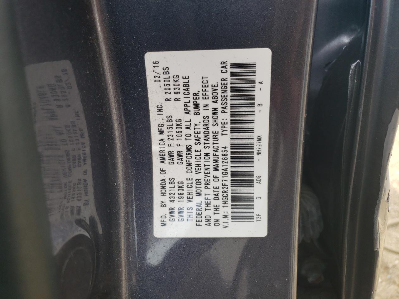 1HGCR2F71GA128854 HONDA ACCORD 2016