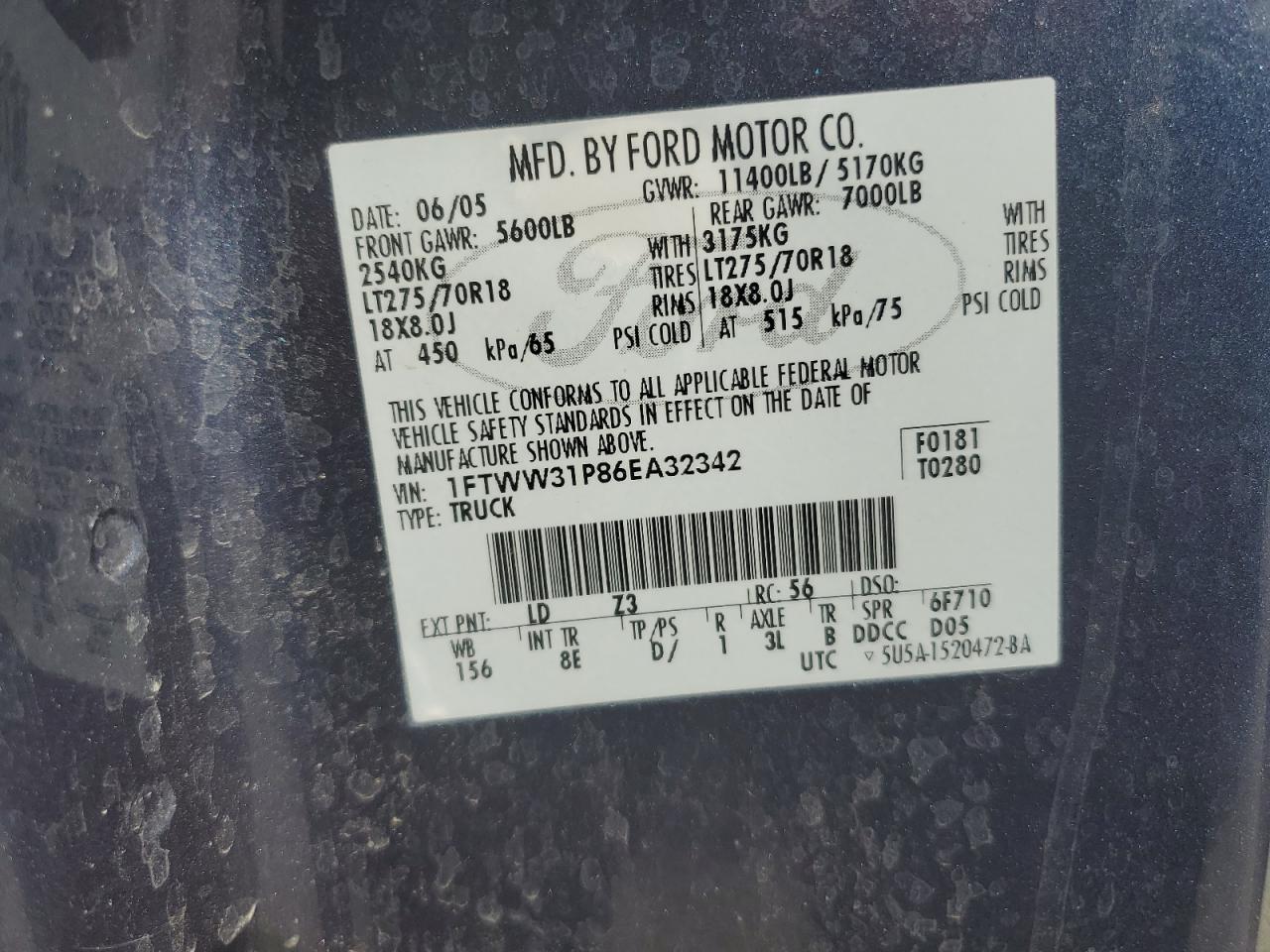 1FTWW31P86EA32342 2006 Ford F350 Srw Super Duty 1FTWW31P86EA32342 2006 Ford F350 Srw Super Duty