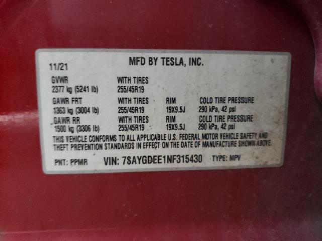 7SAYGDEE1NF315430 Tesla Model Y