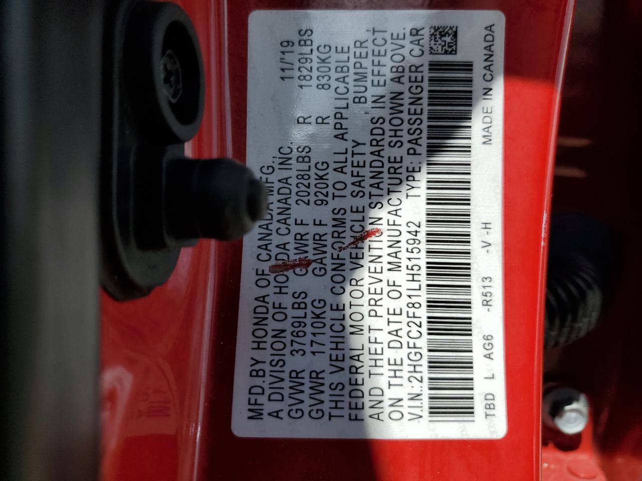2HGFC2F81LH515942 HONDA CIVIC 2020