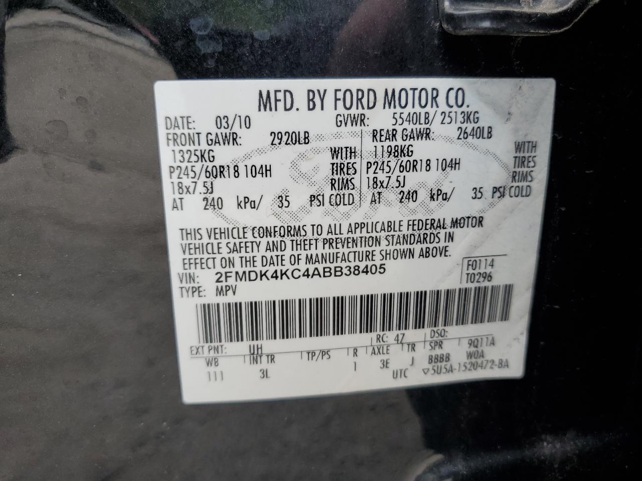2FMDK4KC4ABB38405 2010 Ford Edge Limited 2FMDK4KC4ABB38405 2010 Ford Edge Limited