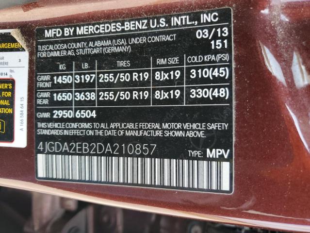 VIN 4JGDA2EB2DA210857 2013 Mercedes-Benz ML-Class, ... no.14