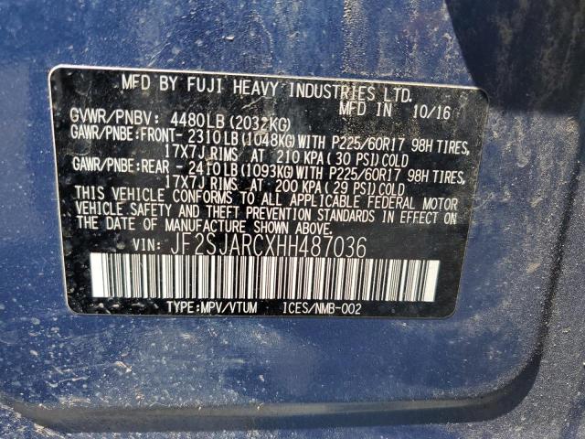 VIN: JF2SJARCXHH487036 Auction: COPART Lot: 64300303 Location: CO - DENVER SOUTH JF2SJARCXHH487036 SUBARU FORESTER 2017 BLUE Photo 13