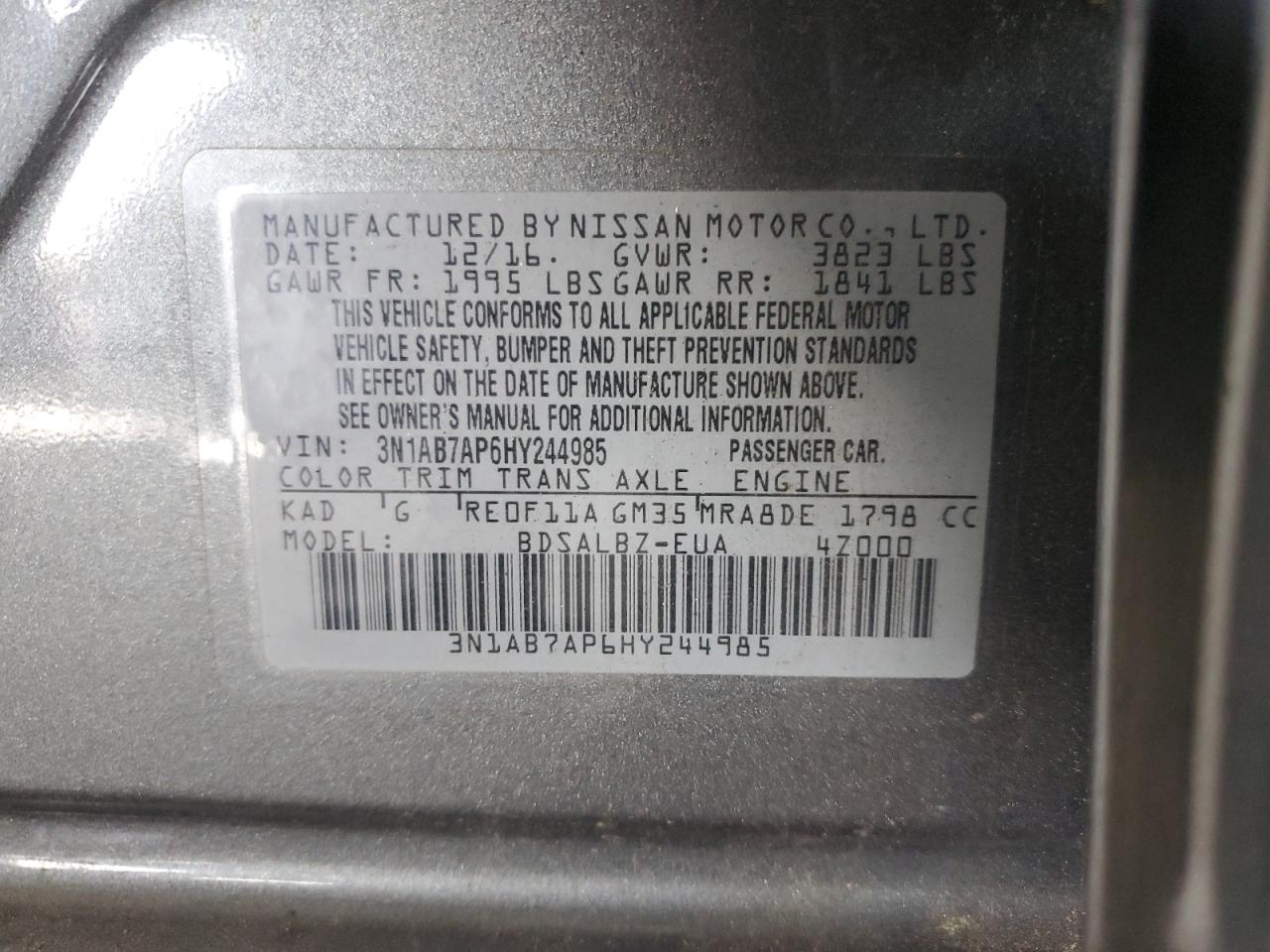 3N1AB7AP6HY244985 NISSAN SENTRA 2017