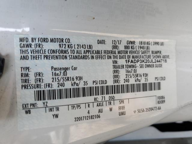 1FADP3K20JL244718 Ford FOCUS SE