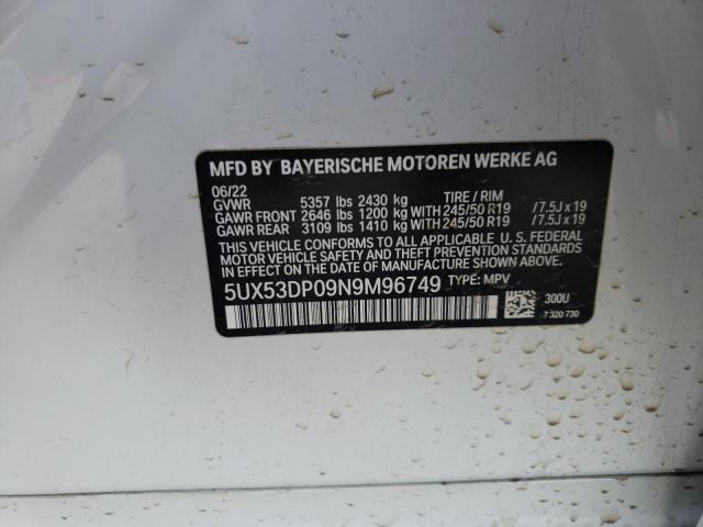 2022 BMW X3 XDRIVE3 - 5UX53DP09N9M96749