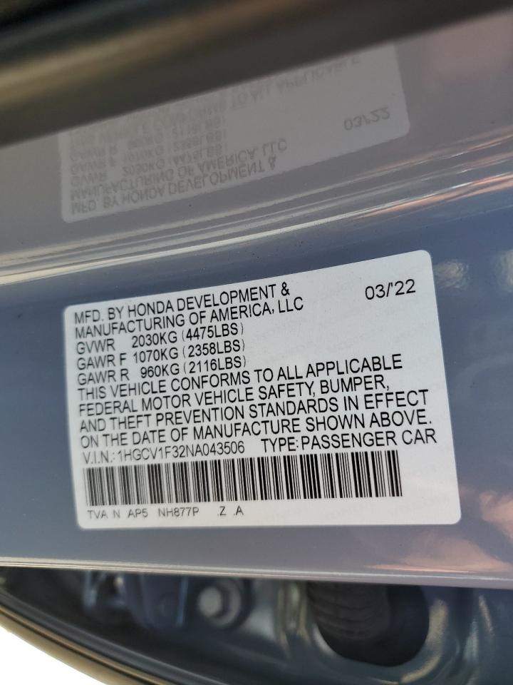 1HGCV1F32NA043506 HONDA ACCORD 2022