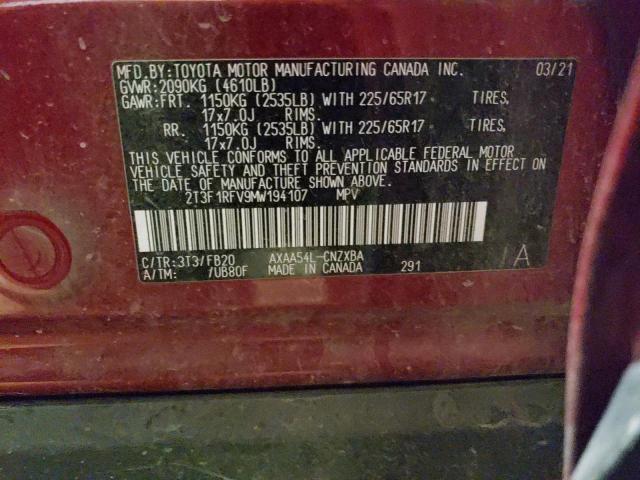2021 TOYOTA RAV4 LE - 2T3F1RFV9MW194107