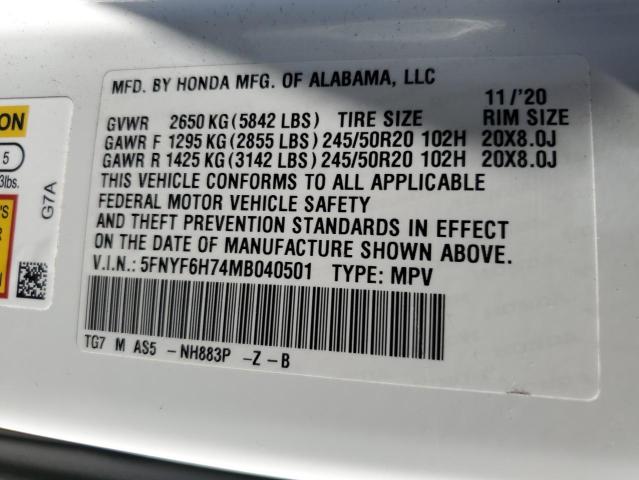2021 HONDA PILOT BLAC - 5FNYF6H74MB040501