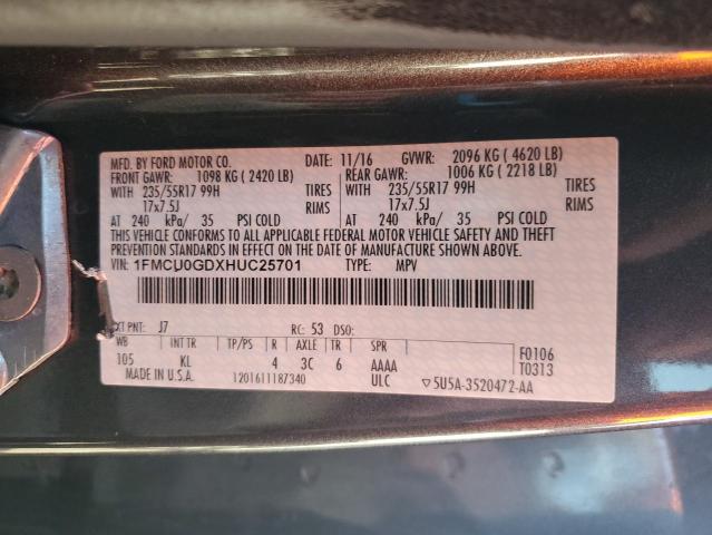 1FMCU0GDXHUC25701 Ford ESCAPE SE