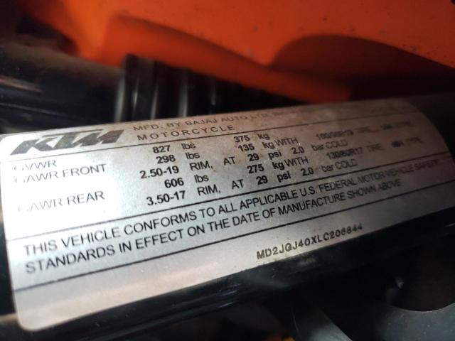 2020 KTM 390 ADVENT MD2JGJ40XLC206844