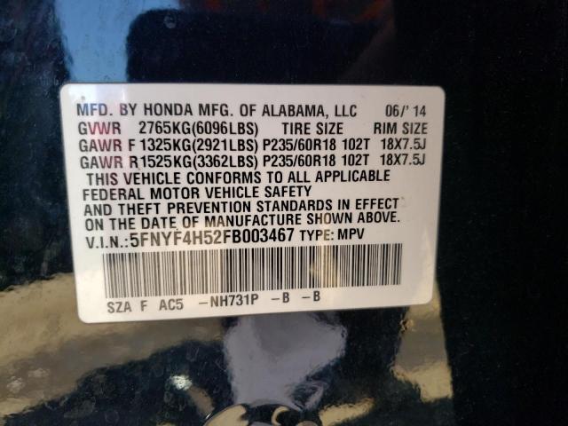 5FNYF4H52FB003467 | 2015 HONDA PILOT EXL