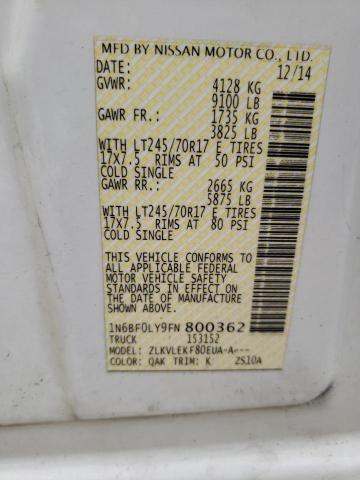 2015 NISSAN NV 2500 1N6BF0LY9FN800362