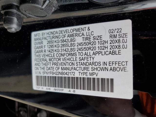 2022 HONDA PILOT SE - 5FNYF6H22NB042172