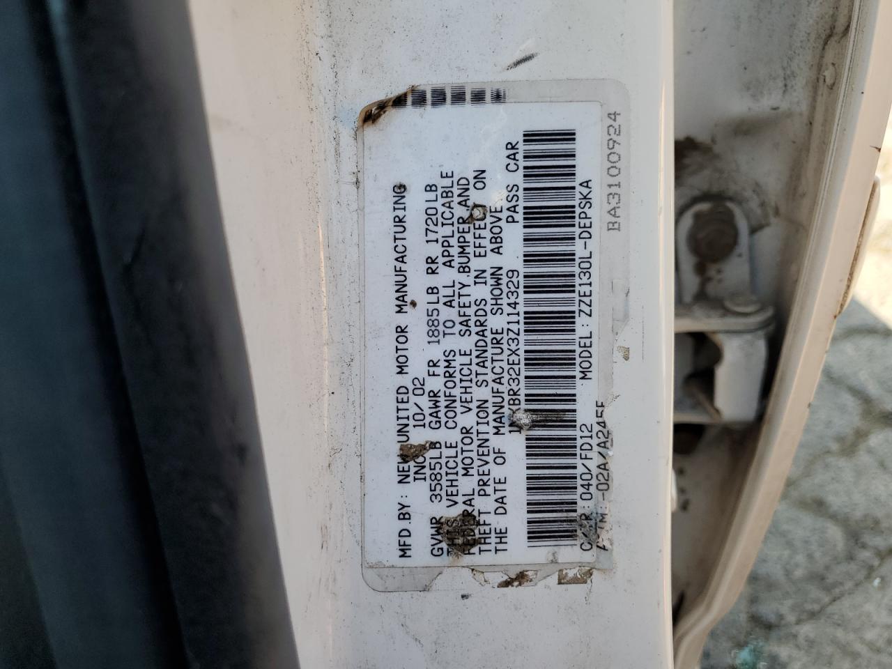 1NXBR32EX3Z114329 2003 Toyota Corolla Ce