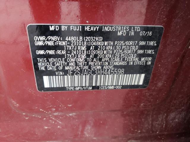 2017 SUBARU FORESTER 2 - JF2SJAGC3HH445598