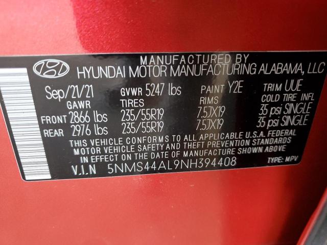 2022 HYUNDAI SANTA FE L - 5NMS44AL9NH394408