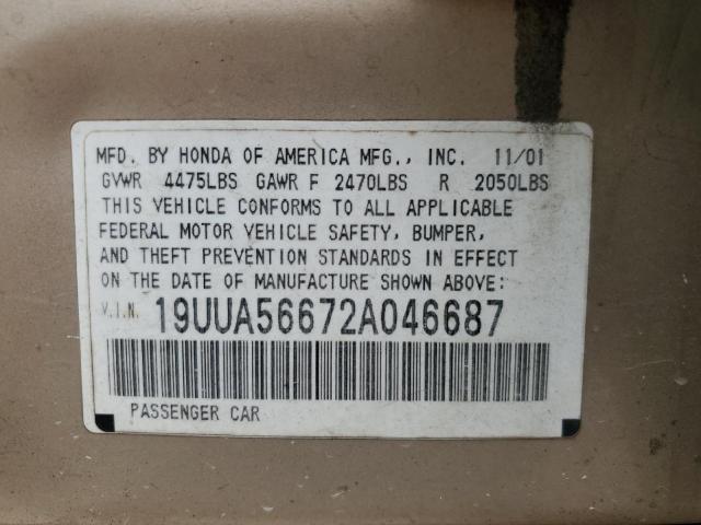 2002 Acura 3.2Tl VIN: 19UUA56672A046687 Lot: 65797993