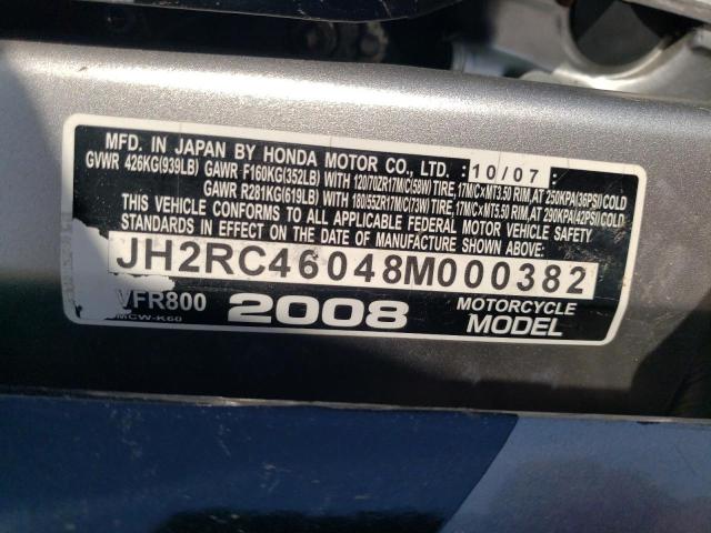 2008 HONDA VFR800 JH2RC46048M000382