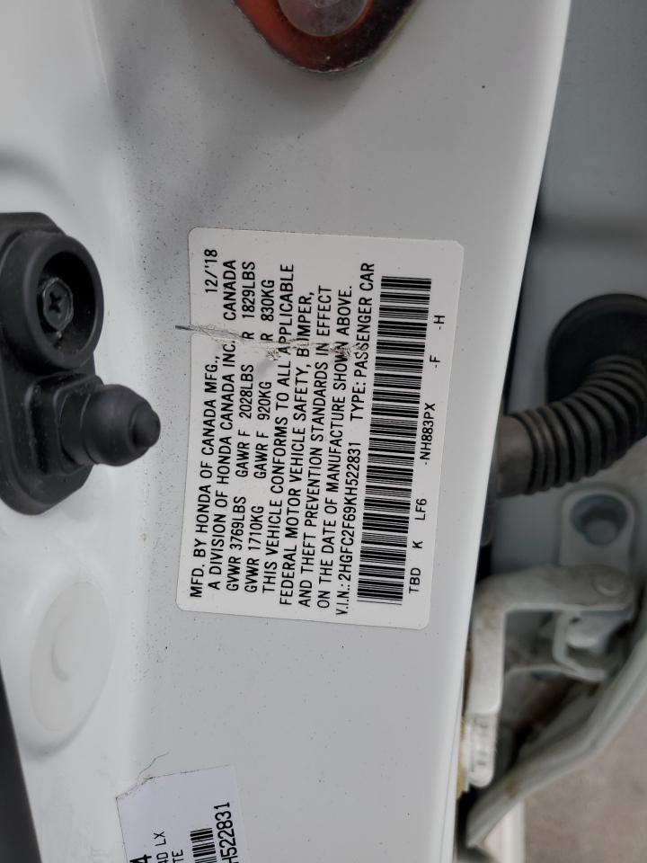 2HGFC2F69KH522831 HONDA CIVIC 2019