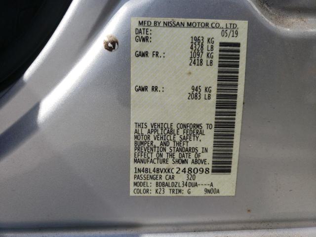 2019 NISSAN ALTIMA S - 1N4BL4BVXKC248098