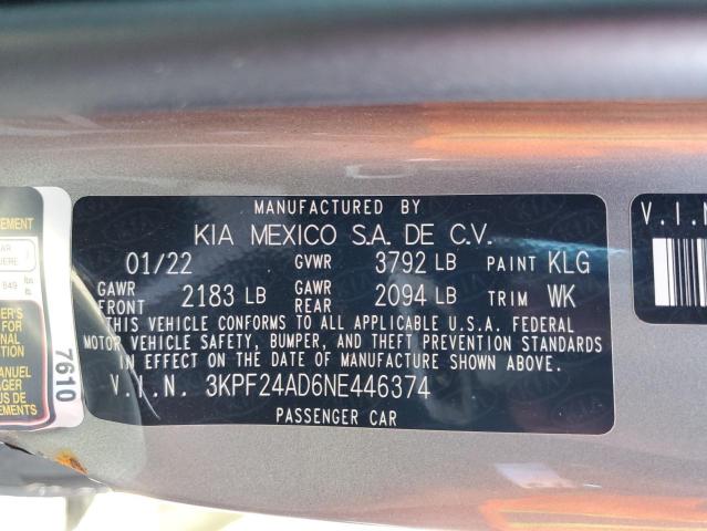 3KPF24AD6NE446374 KIA FORTE FE