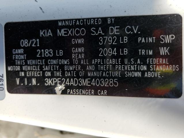 3KPF24AD3ME403285 KIA FORTE FE