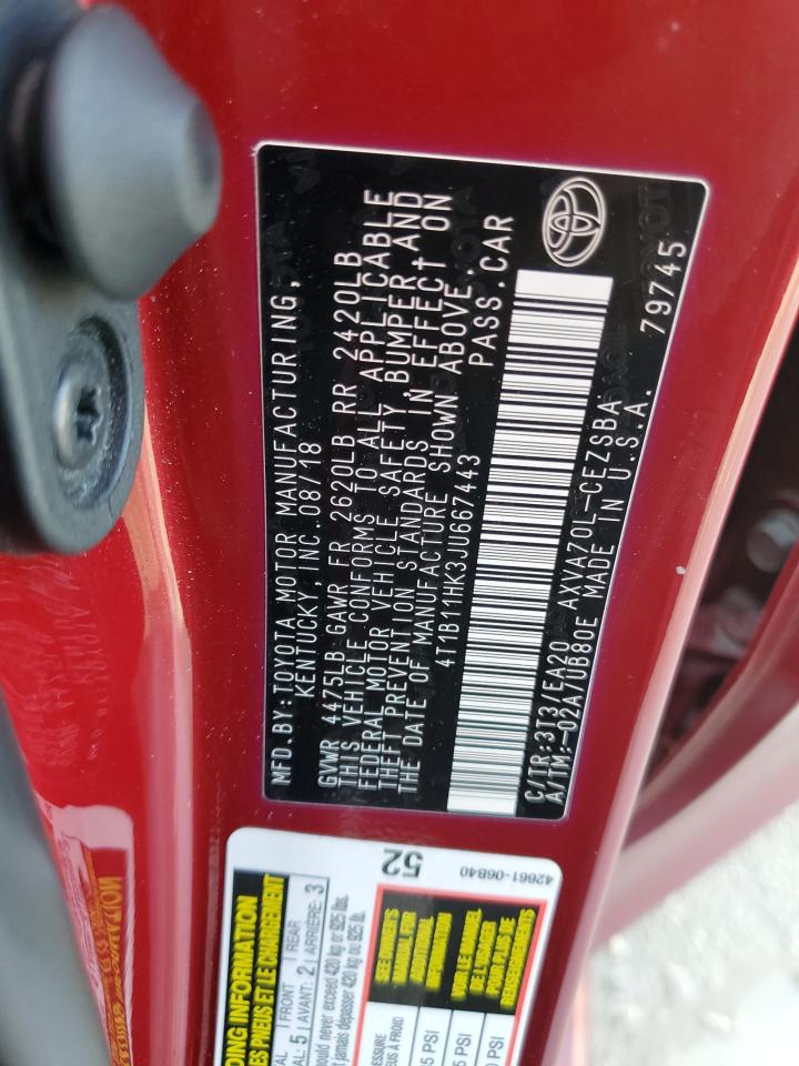 4T1B11HK3JU667443 TOYOTA CAMRY 2018