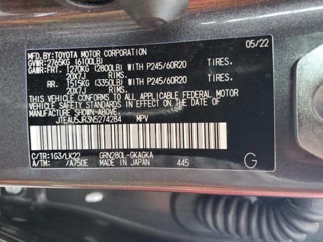 2022 TOYOTA 4RUNNER TR - JTEAU5JR3N5274284