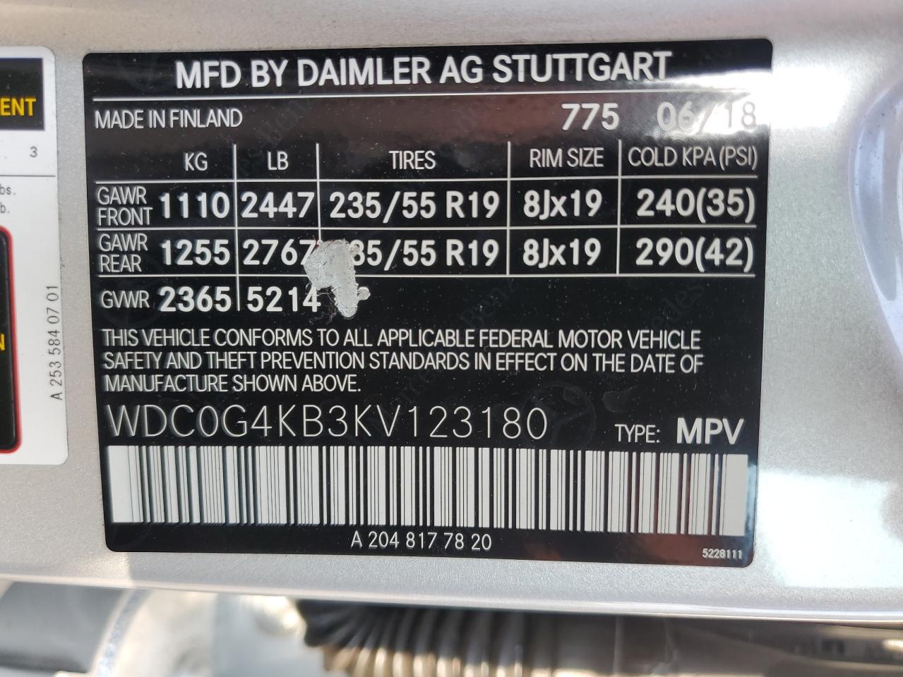 WDC0G4KB3KV123180 2019 Mercedes-Benz Glc 300 4Matic