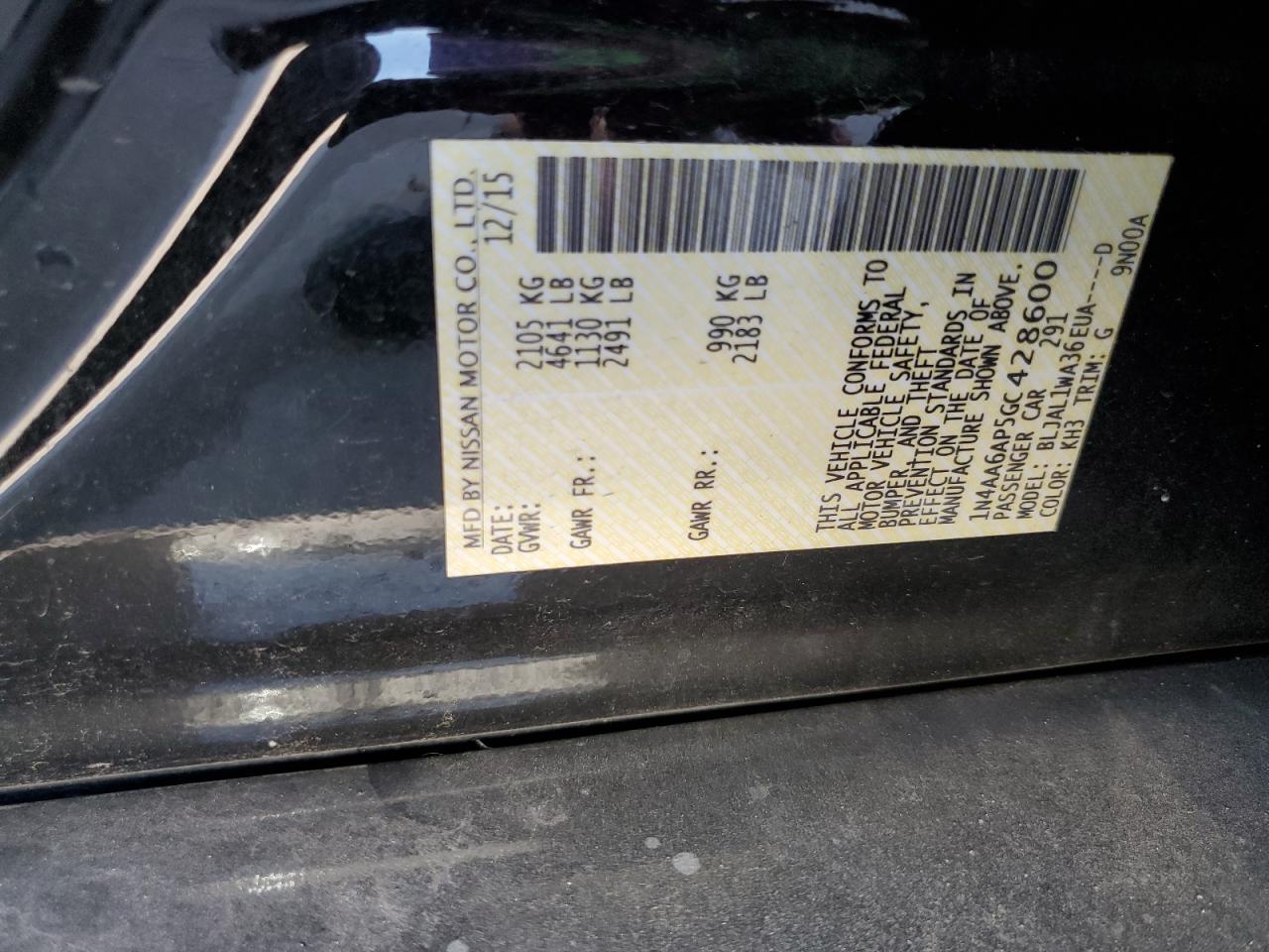 1N4AA6AP5GC428600 NISSAN MAXIMA 2016