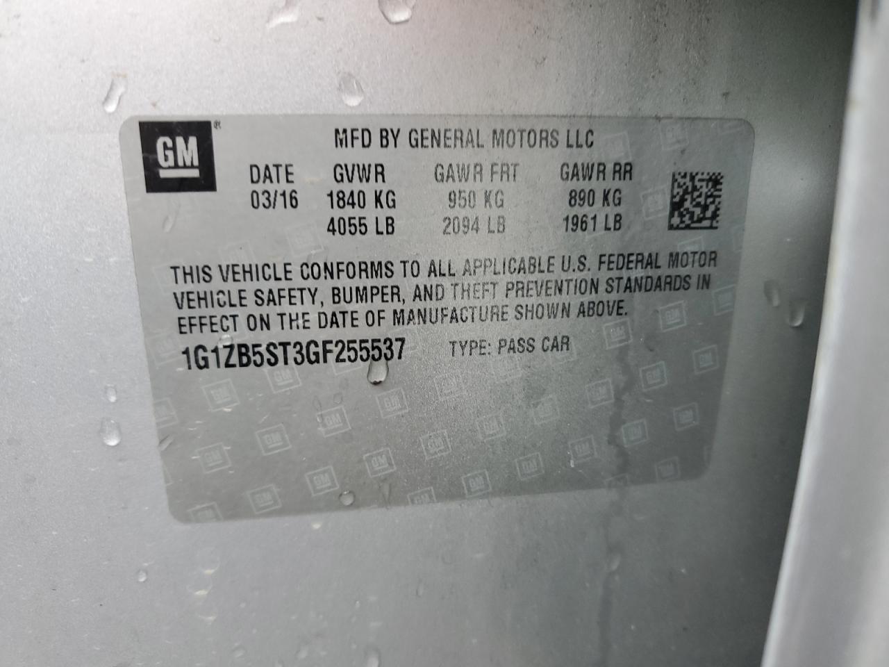 1G1ZB5ST3GF255537 CHEVROLET MALIBU 2016
