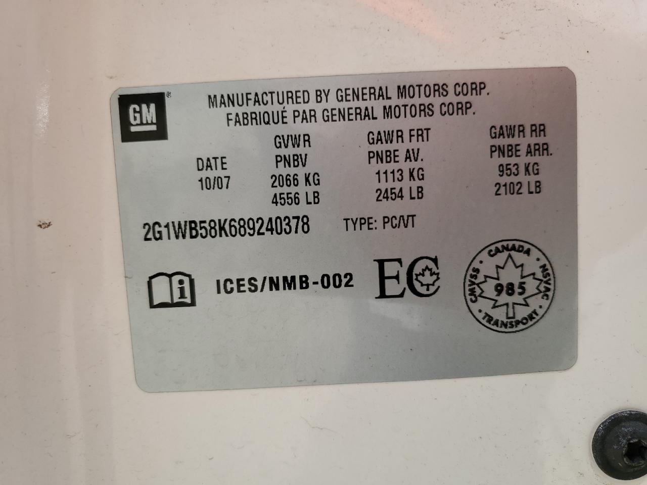 2G1WB58K689240378 2008 Chevrolet Impala Ls