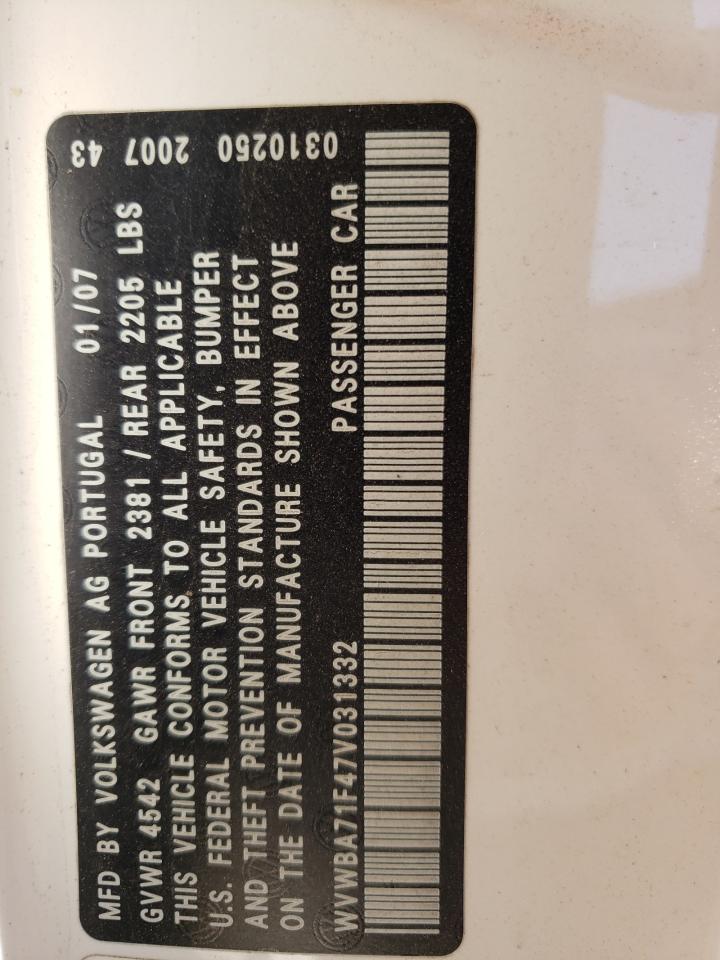 WVWBA71F47V031332 2007 Volkswagen Eos 2.0T