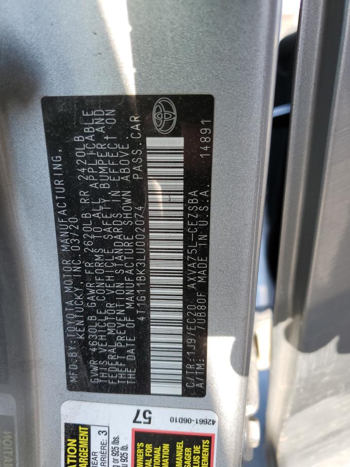 4T1G11BK3LU002074 TOYOTA CAMRY 2020
