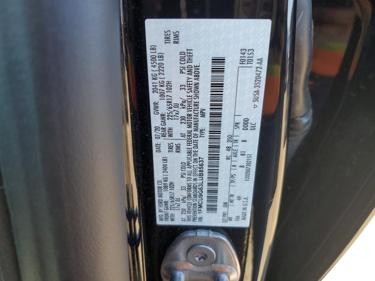 1FMCU9G63LUB85637 FORD ESCAPE 2020