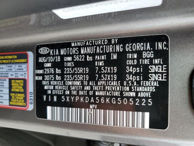 5XYPKDA56KG505225 KIA SORENTO SX