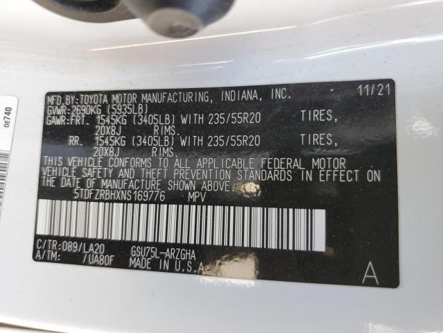 VIN 5TDFZRBHXNS169776 2022 Toyota Highlander, Platinum no.13