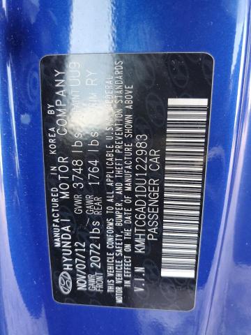 VIN: KMHTC6AD1DU122983 Auction: COPART Lot: 64033723 Location: FL - MIAMI NORTH KMHTC6AD1DU122983 HYUNDAI VELOSTER 2013 BLUE Photo 12
