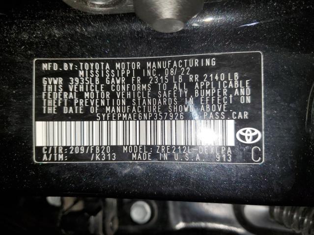 5YFEPMAE6NP357926 Toyota Corolla LE 12