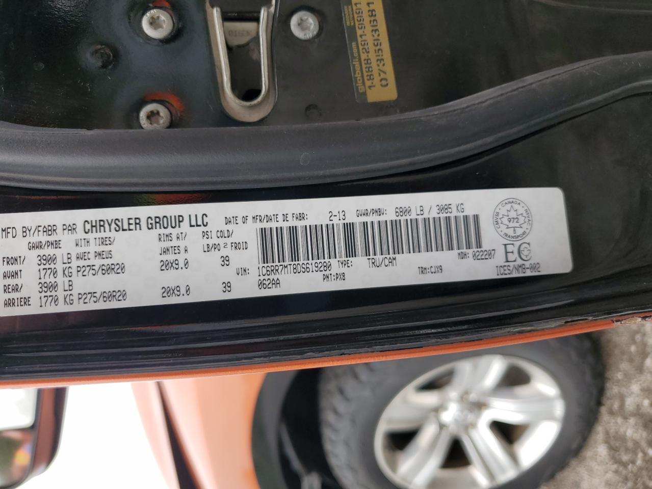 1C6RR7MT8DS619280 2013 Ram 1500 Sport