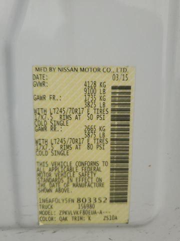 2015 NISSAN NV 2500 1N6AF0LY5FN803352
