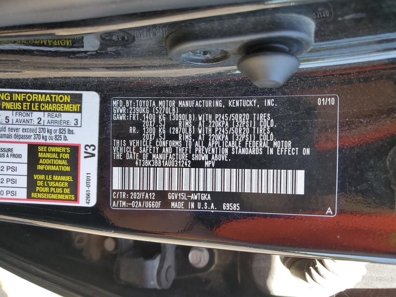 4T3BK3BB1AU031242 2010 Toyota Venza