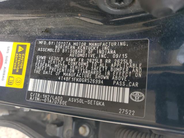 4T4BF1FK0GR526994 Toyota CAMRY LE