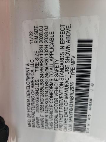 2022 HONDA PILOT SPOR - 5FNYF6H31NB102676