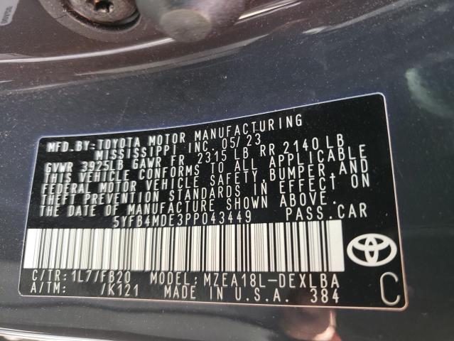 5YFB4MDE3PP043449 Toyota COROLLA LE