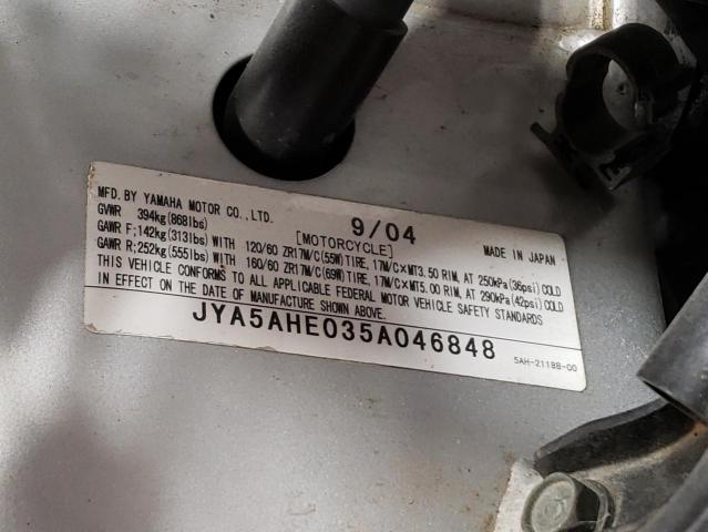2005 YAMAHA YZF600 R JYA5AHE035A046848