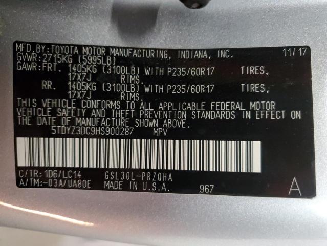 5TDYZ3DC9HS900287 Toyota SIENNA XLE