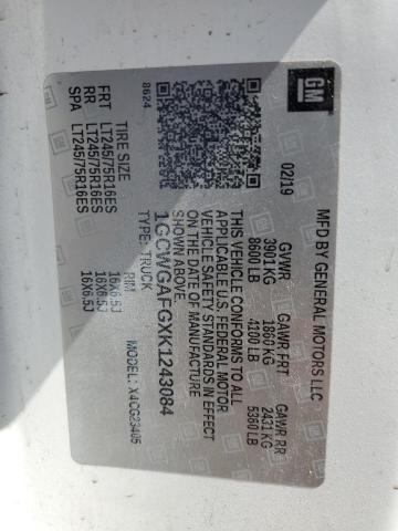 2019 CHEVROLET EXPRESS G2 - 1GCWGAFGXK1243084