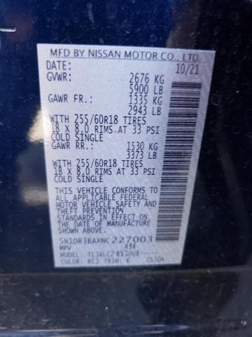 5N1DR3BAXNC227003 Nissan Pathfinder Sv
